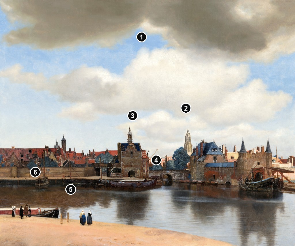 Annotated details from View of Delft by Johannes Vermeer